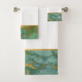 SAGE GROEN MARBLE GOLD BATHROOM TOWEL SET BAD HANDDOEK (Insitu)