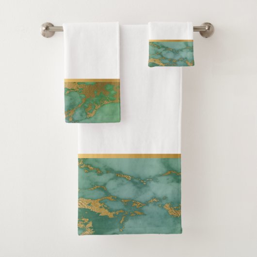 SAGE GROEN MARBLE GOLD BATHROOM TOWEL SET BAD HANDDOEK (Insitu)