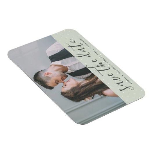 Sage Groen met Stippen Bewaar de datum Bruiloft Fo Magneet (Rechterzijde)