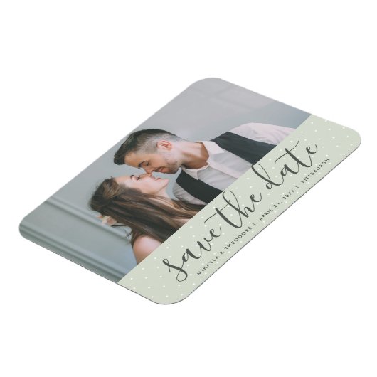 Sage Groen met Stippen Bewaar de datum Bruiloft Fo Magneet (Linkerzijde)