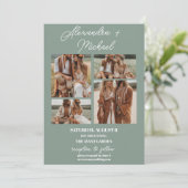 Sage Groen Minimale Overlay Foto Bruiloft Kaart (Staand voorkant)
