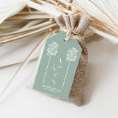 Sage Groen Minimalist Curly Floral Cadeaulabel