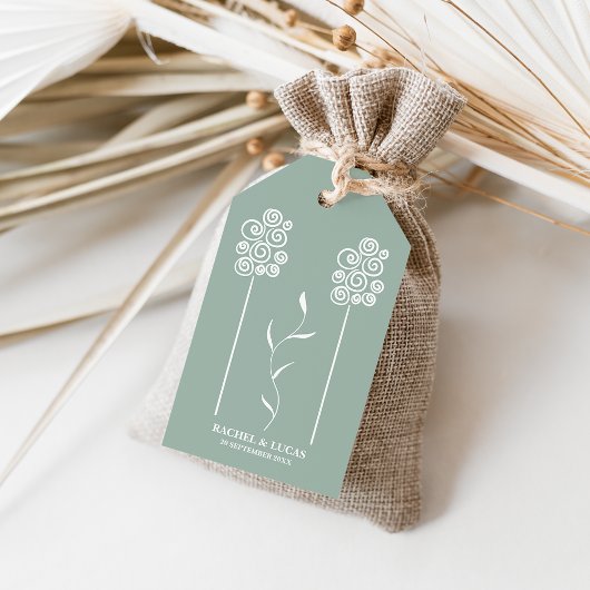 Sage Groen Minimalist Curly Floral Cadeaulabel