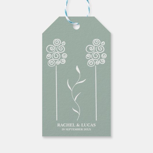Sage Groen Minimalist Curly Floral Cadeaulabel (Achterkant)