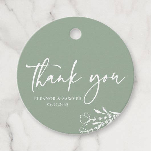Sage Groen Minimalistisch Boeket Bruiloft Dank u Bedankjes Labels (Voorkant)