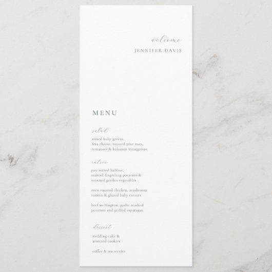 Sage Groen Minimalistisch Bruiloft Plaats Kaart Me (Voorkant)