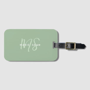 Sage Groen Minimalistisch Eenvoudig Twee Monogram Bagagelabel
