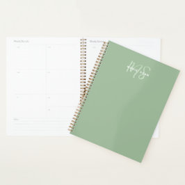Sage Groen Minimalistisch Eenvoudig Twee Monogram Planner