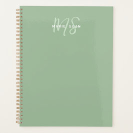 Sage Groen Minimalistisch Eenvoudig Twee Monogram Planner