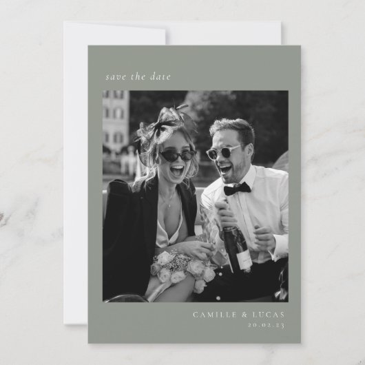Sage Groen Minimalistisch Elegant Foto Save the da Kaart (Voorkant)