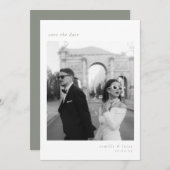 Sage Groen Minimalistisch Elegant Foto Save the da Kaart (Voorkant / Achterkant)