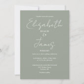 Sage Groen Minimalistisch Elegant Script Bruiloft Kaart (Voorkant)