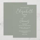 Sage Groen Minimalistisch Elegant Script Bruiloft Kaart (Voorkant / Achterkant)