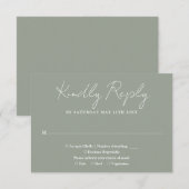 Sage Groen Minimalistisch Elegant Script Bruiloft RSVP Kaartje (Voorkant / Achterkant)