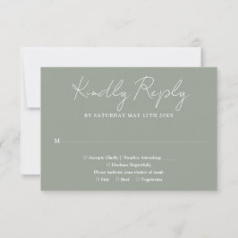 Sage Groen Minimalistisch Elegant Script Bruiloft RSVP Kaartje
