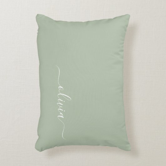 Sage Groen Minimalistisch Modern Monogram Elegant Accent Kussen (Voorkant(Verticaal))