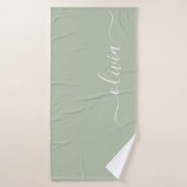 Sage Groen Minimalistisch Modern Monogram Elegant Badhanddoek (Badhanddoek)
