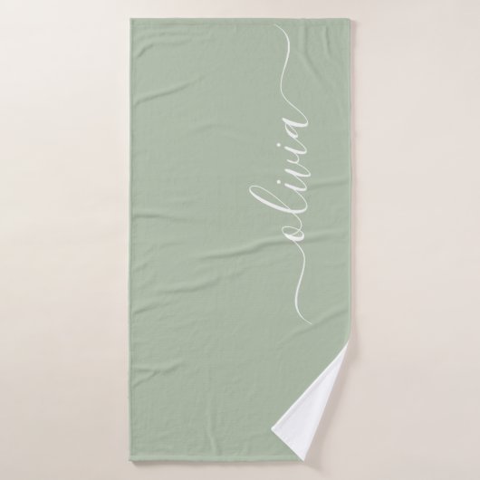 Sage Groen Minimalistisch Modern Monogram Elegant Badhanddoek (Badhanddoek)