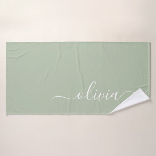 Sage Groen Minimalistisch Modern Monogram Elegant Badhanddoek (Badhanddoek)