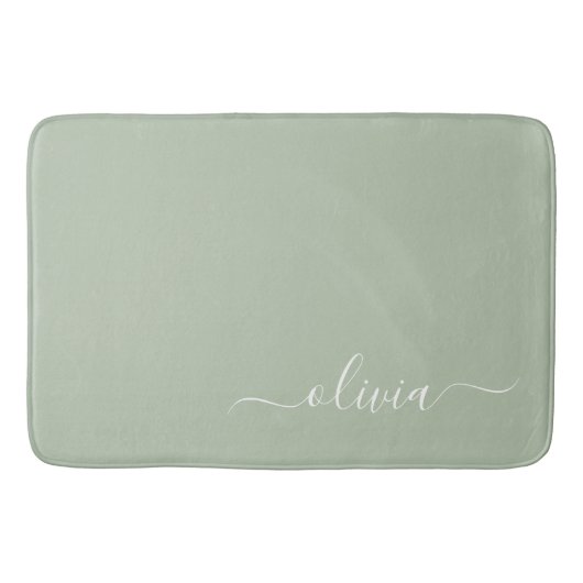 Sage Groen Minimalistisch Modern Monogram Elegant Badmat (Voorkant)