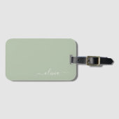 Sage Groen Minimalistisch Modern Monogram Elegant Bagagelabel (Voorkant (horizontaal))
