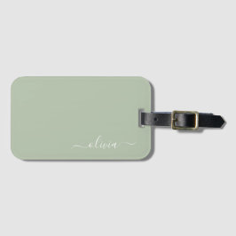 Sage Groen Minimalistisch Modern Monogram Elegant Bagagelabel