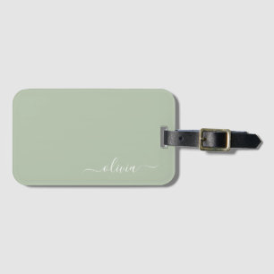 Sage Groen Minimalistisch Modern Monogram Elegant Bagagelabel