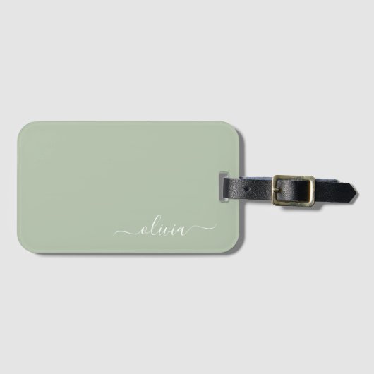 Sage Groen Minimalistisch Modern Monogram Elegant Bagagelabel (Voorkant (horizontaal))
