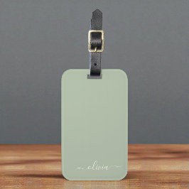 Sage Groen Minimalistisch Modern Monogram Elegant Bagagelabel