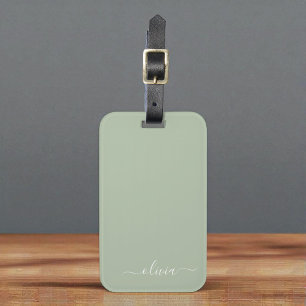 Sage Groen Minimalistisch Modern Monogram Elegant Bagagelabel