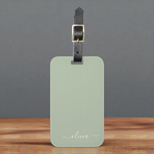 Sage Groen Minimalistisch Modern Monogram Elegant Bagagelabel