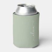 Sage Groen Minimalistisch Modern Monogram Elegant Blikjeskoeler (Blikje Voorkant)