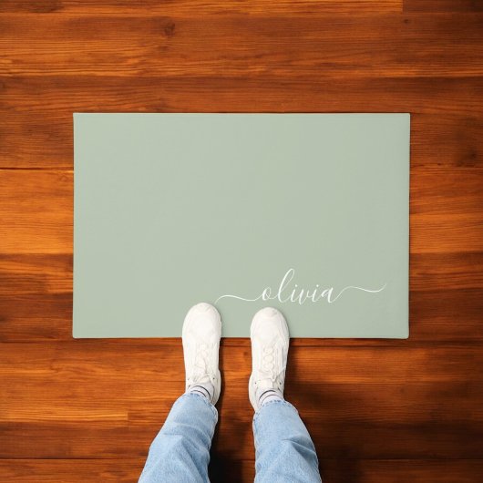 Sage Groen Minimalistisch Modern Monogram Elegant Deurmat