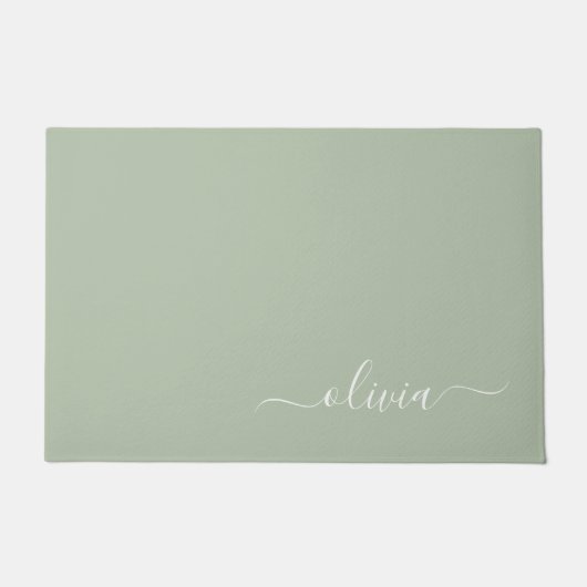 Sage Groen Minimalistisch Modern Monogram Elegant Deurmat (Voorkant)