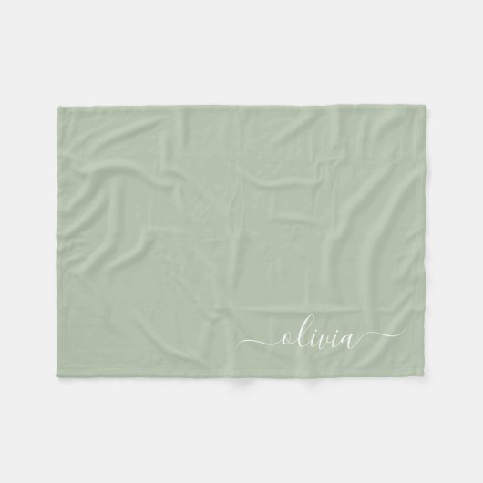 Sage Groen Minimalistisch Modern Monogram Elegant Fleece Deken (Voorkant (Horizontaal))