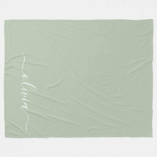 Sage Groen Minimalistisch Modern Monogram Elegant Fleece Deken (Voorkant (Horizontaal))