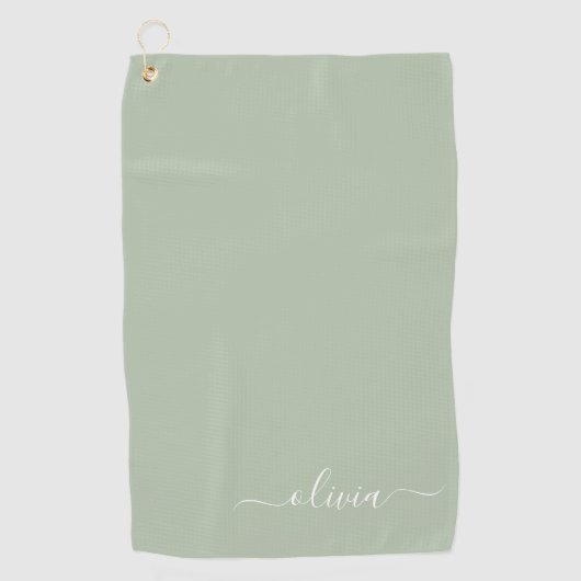 Sage Groen Minimalistisch Modern Monogram Elegant Golfhanddoek (Voorkant)