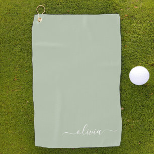 Sage Groen Minimalistisch Modern Monogram Elegant Golfhanddoek