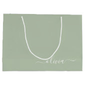Sage Groen Minimalistisch Modern Monogram Elegant Groot Cadeauzakje (Achterkant)