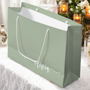 Sage Groen Minimalistisch Modern Monogram Elegant Groot Cadeauzakje