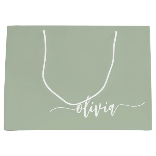 Sage Groen Minimalistisch Modern Monogram Elegant Groot Cadeauzakje (Voorkant)