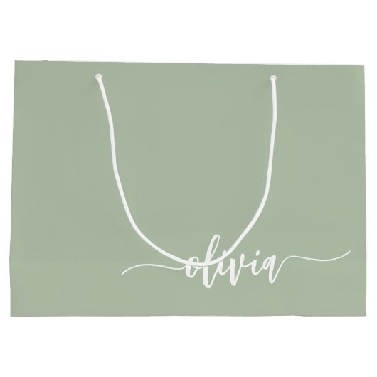 Sage Groen Minimalistisch Modern Monogram Elegant Groot Cadeauzakje (Achterkant)
