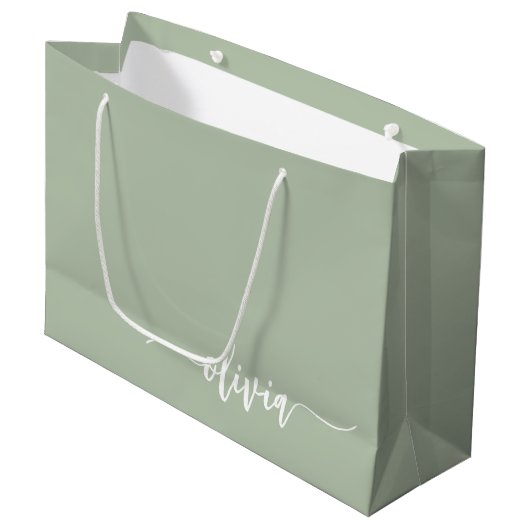 Sage Groen Minimalistisch Modern Monogram Elegant Groot Cadeauzakje (Voorkant Gekanteld)
