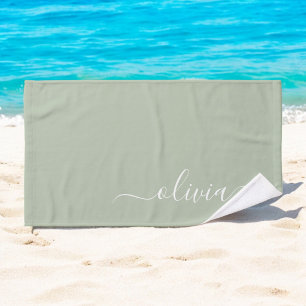 Sage Groen Minimalistisch Modern Monogram Elegant Handdoek