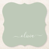 Sage Groen Minimalistisch Modern Monogram Elegant Kartonnen Onderzetters (Voorkant)