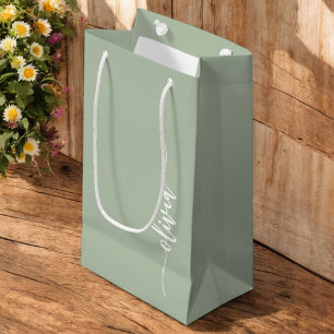 Sage Groen Minimalistisch Modern Monogram Elegant Klein Cadeauzakje