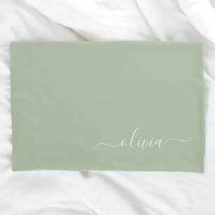 Sage Groen Minimalistisch Modern Monogram Elegant Kussensloop
