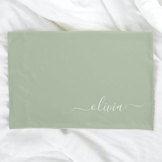 Sage Groen Minimalistisch Modern Monogram Elegant Kussensloop