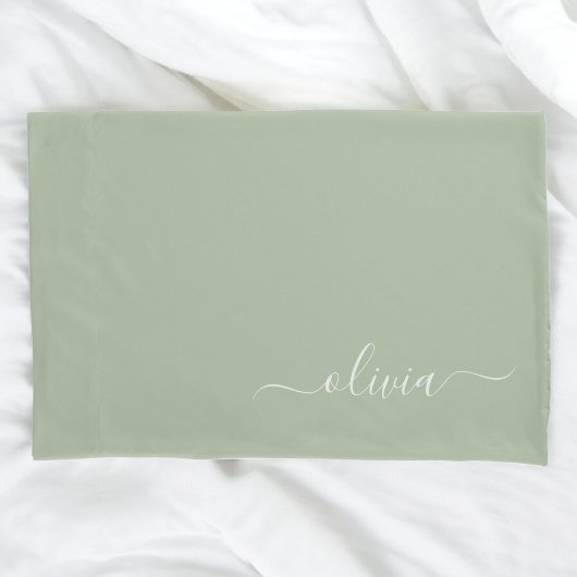 Sage Groen Minimalistisch Modern Monogram Elegant Kussensloop