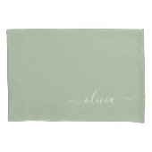 Sage Groen Minimalistisch Modern Monogram Elegant Kussensloop (Voorkant)